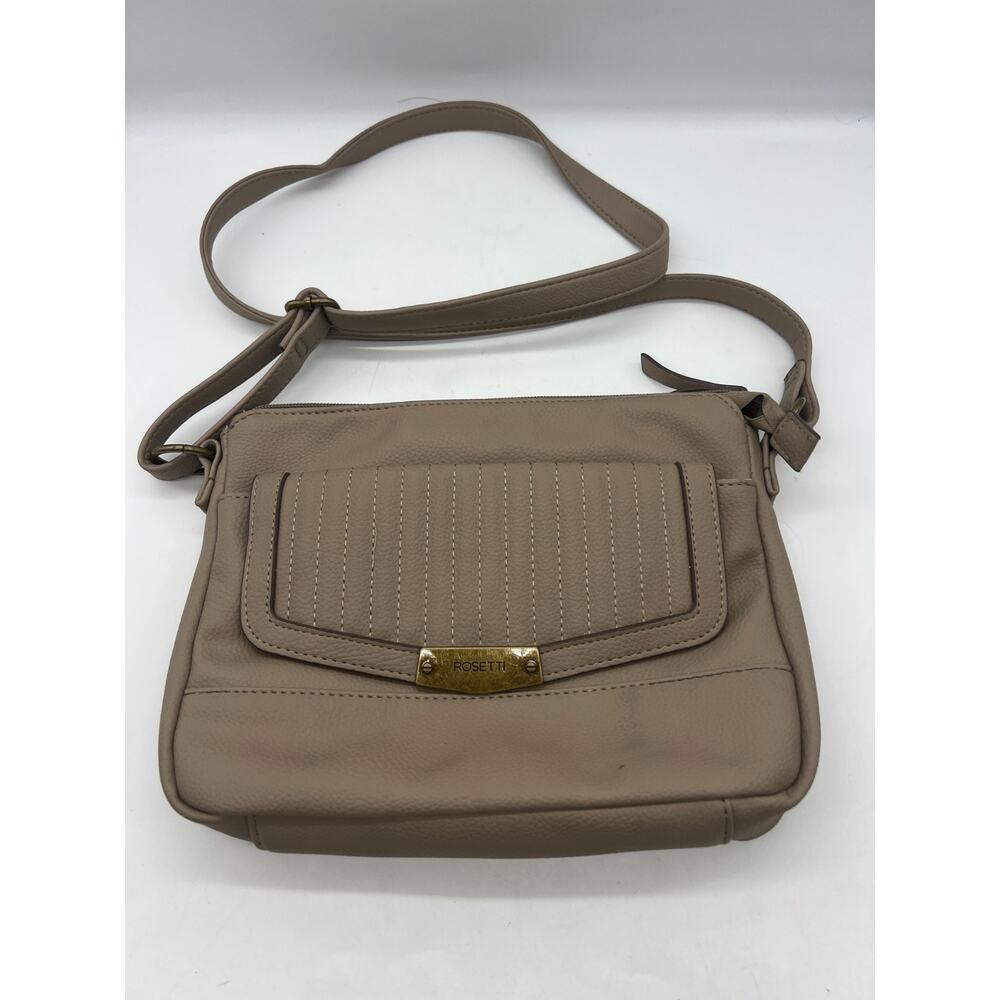 Rosetti Taupe Shoulder Crossbody square top zip faux leather pebbled purse bag‎